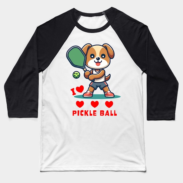 I Love Pickle Ball, Cute Dog playing Pickle Ball, funny graphic t-shirt for lovers of Pickle Ball and Dogs Baseball T-Shirt by Cat In Orbit ®